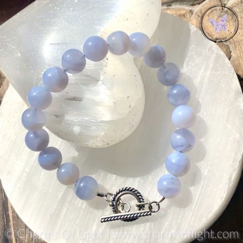 Blue Lace Agate Bracelet With Silver Toggle Clasp